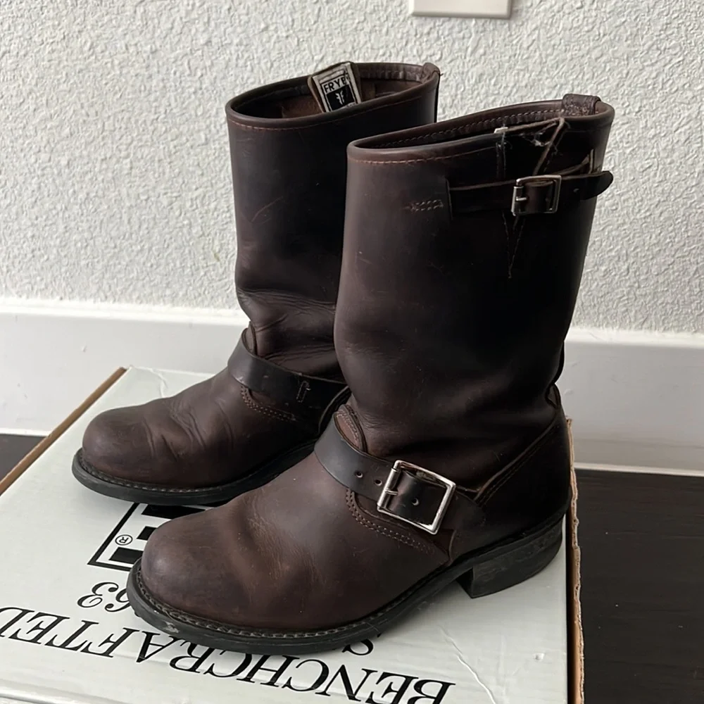 Frye Dark Brown Leather Moto Boots - Picture 3 of 6